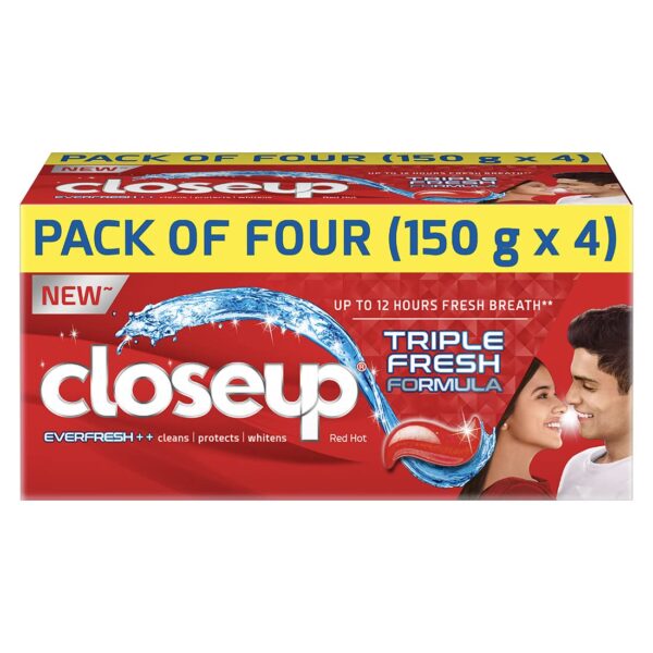 Close Up Everfresh+ Anti-Germ Toothpaste, Fresh Breath For 12 Hours, Triple Fresh Formula with Active Zinc & Purifying Gel (150g, Pack of 4)