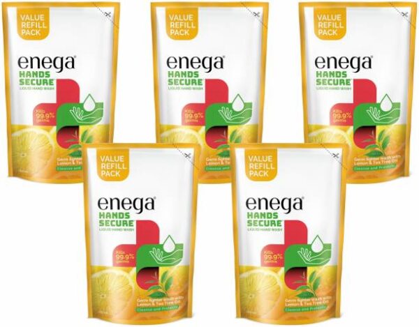 enega Hand Secure Liquid Hand Wash, Cleanse and Protects from Germs in Lemon & Tea Tree Oil Hand Wash Pouch