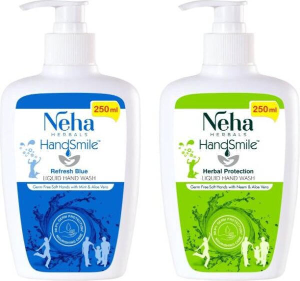 Neha Herbals Green & Blue Bottle Handwash (Pack of 2) Hand Wash Bottle