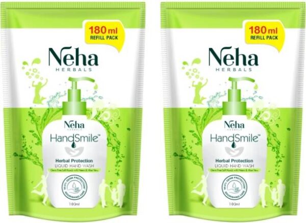 Neha Herbals Green Handsmile Handwash - 180 ml (Pack of 2) Hand Wash Pouch