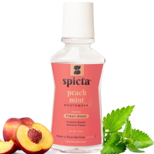 Spicta Peach Mint Mouthwash Enhanced With Fitkari(Alum) | Fluoride, Alcohol, SLS & Paraben Free Mouth Freshener For Dental Hygiene & Fresh Breath |...